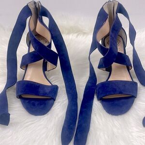 Vince Camuto | NEW 6.5 blue suede ankle wrap strappy chunky 3” heels,vc-…